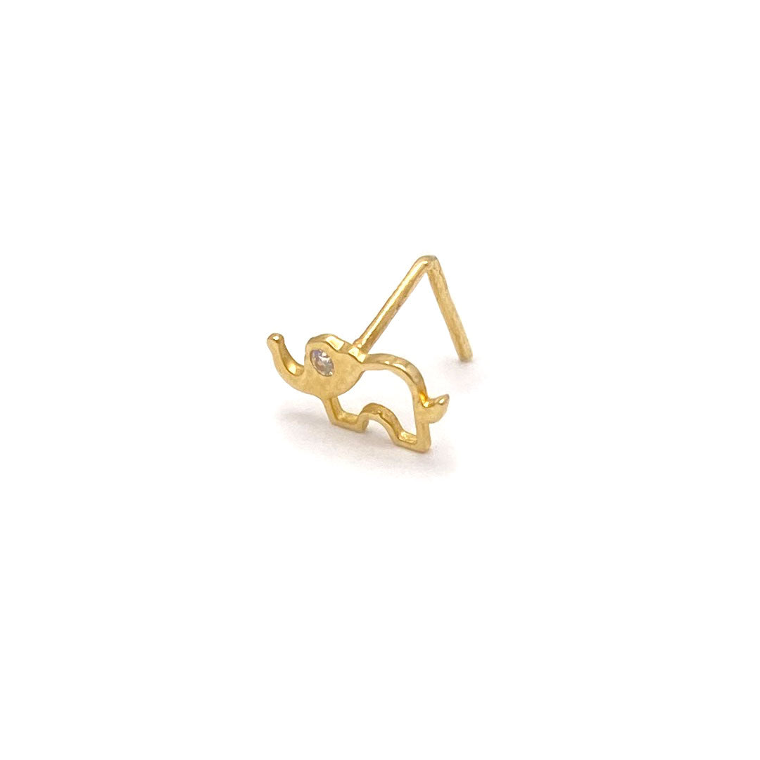 14k CZ Elephant Outline L-shape Nose Pin